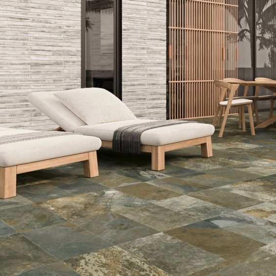 Carrelage sol extérieur effet pierre de bali Krabi vert R11 30x60 cm