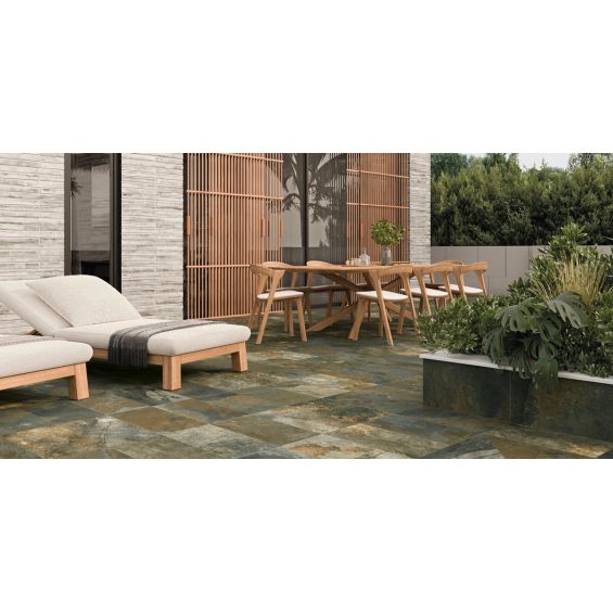 Carrelage sol extérieur effet pierre de bali Krabi vert R11 30x60 cm