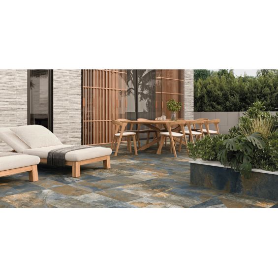 Carrelage sol extérieur effet pierre de bali Krabi bleu R11 30x60 cm