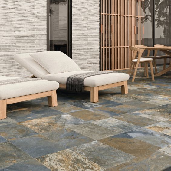 Carrelage sol extérieur effet pierre de bali Krabi bleu R11 30x60 cm