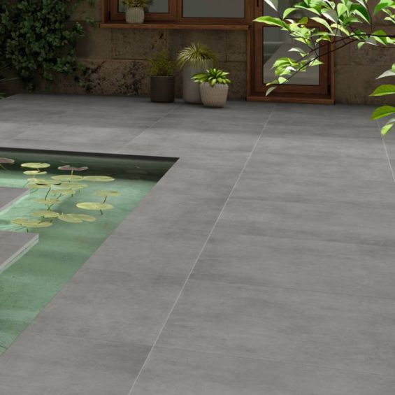 Carrelage sol extérieur moderne Béton graphito R11 98.598.5 cm