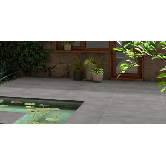 Carrelage sol extérieur moderne Béton graphito R11 98.598.5 cm