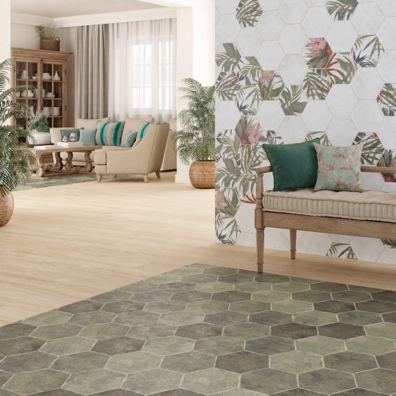 Carrelage sol et mur hexagonal Jungle esmeralda 2327 cm