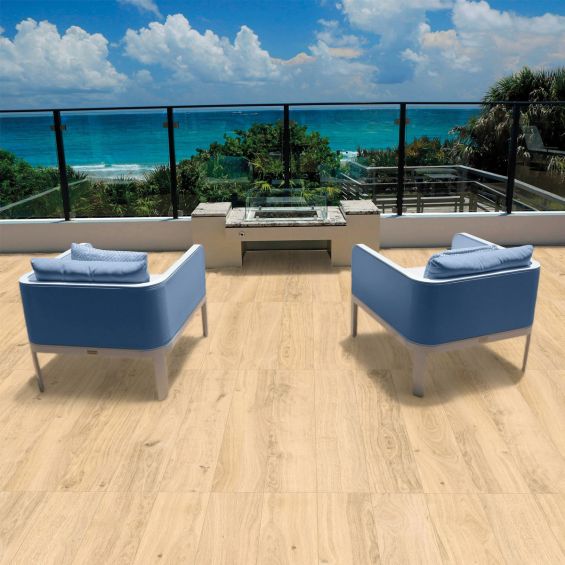 Carrelage sol extérieur effet bois Panggal beige R11 20x120 cm