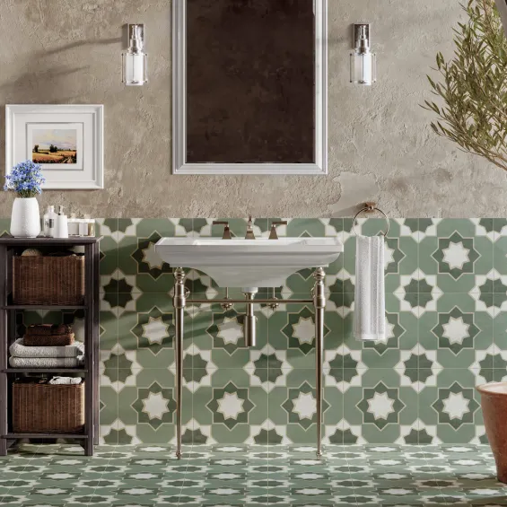 Carrelage sol effet carreaux de ciment Sligo olive 33x33 cm