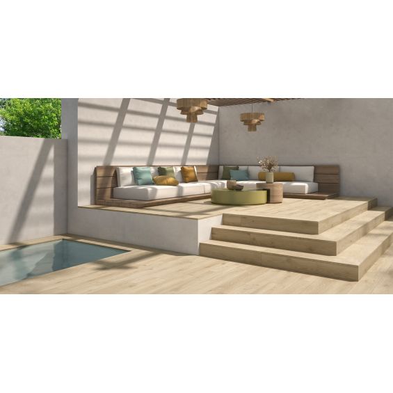 Carrelage sol extérieur effet bois Kornati beige R11 20x120 cm