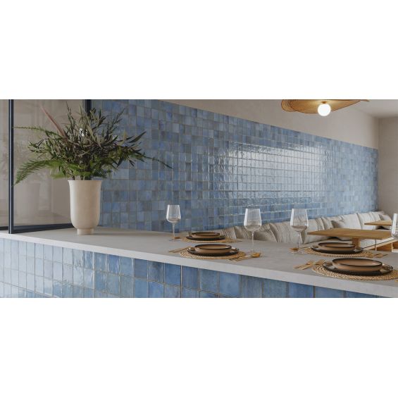 Carrelage mur effet zellige Abanilla bleu océan 32x62,5 cm