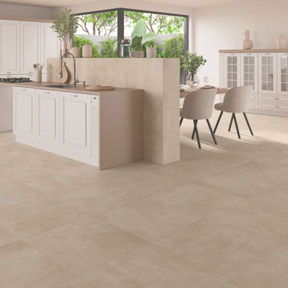 Carrelage sol effet béton Origine crème 60x60 cm