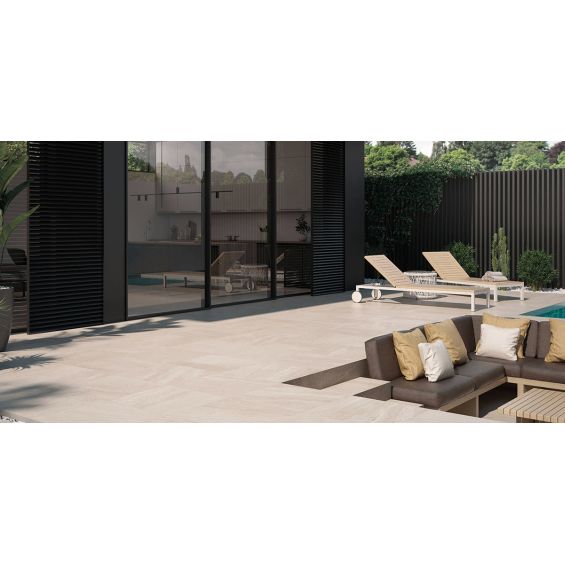 Carrelage sol extérieur effet pierre Tikal SableR11 90x90 cm
