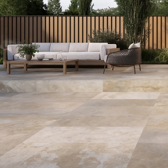 Carrelage sol extérieur effet pierre de bali Krabi beige R11 30x60 cm