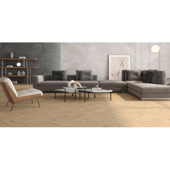 Carrelage sol imitation parquet Chevron sable 60x120 cm