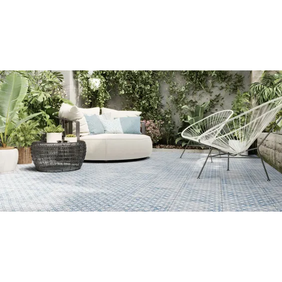 Dalle extérieur effet carreaux ciment Fragment bleu R11 14 mm 32,9x32,9 cm