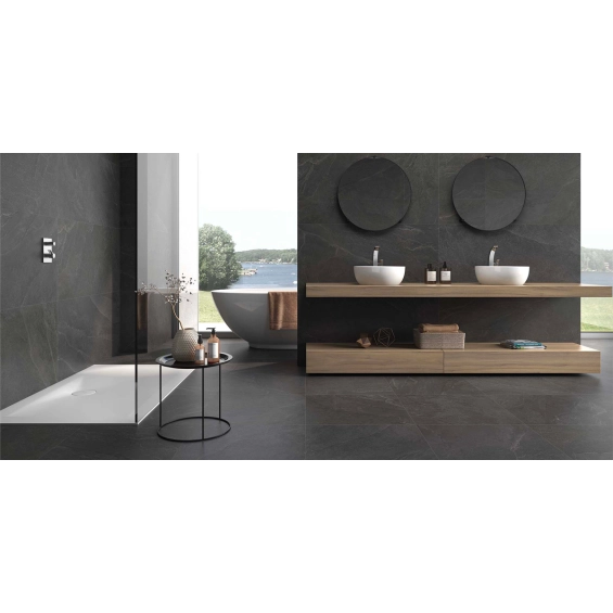 Carrelage sol effet pierre Lindos Noir 30x60 cm