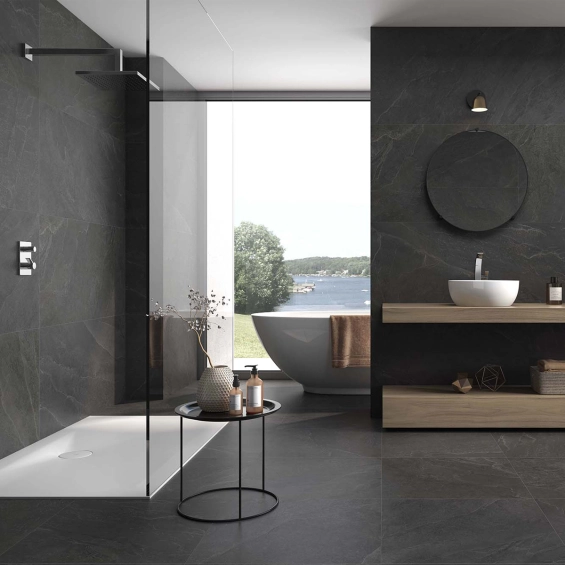 Carrelage sol effet pierre Lindos Noir 60x120 cm