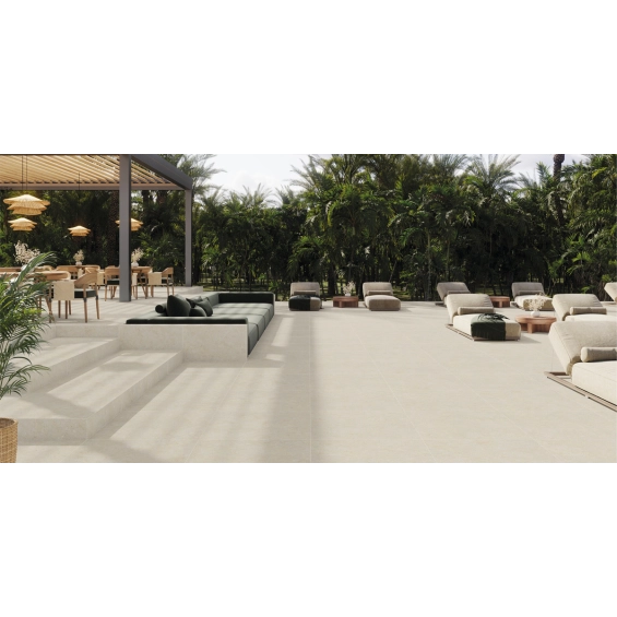 Carrelage sol extérieur moderne Ronda crème R11 90x90 cm