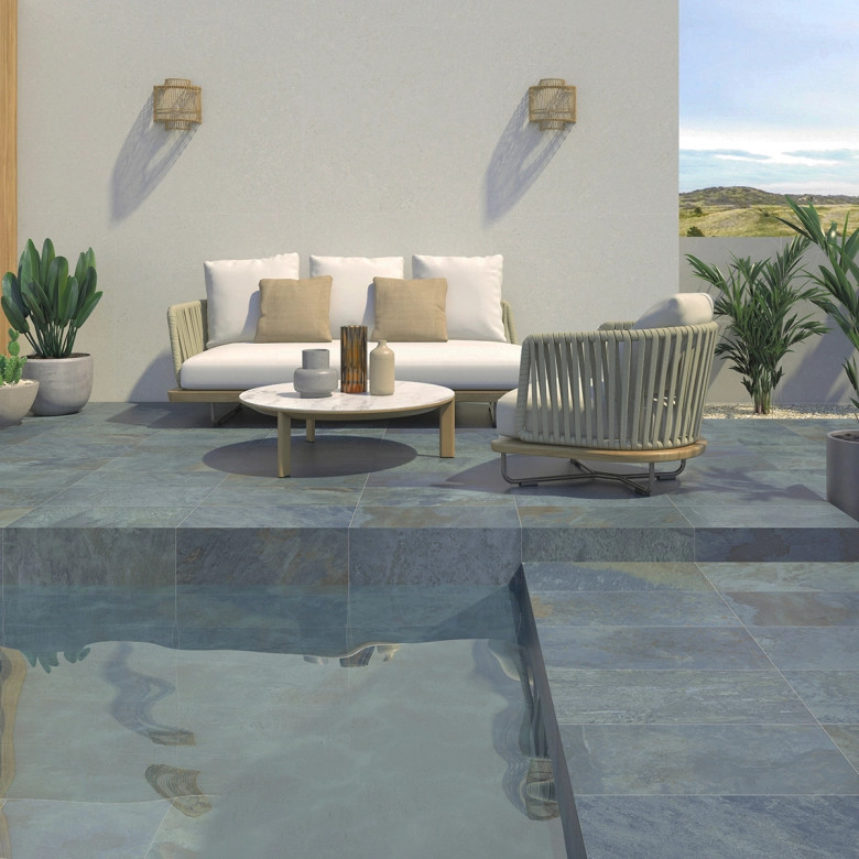 Carrelage sol extérieur Pierre de Bali Uluwatu bleu océan R11 30,3×61,3 cm