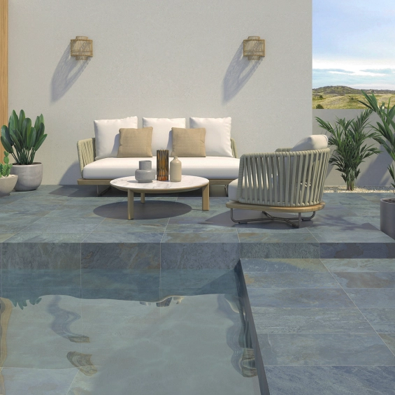 Carrelage sol extérieur Pierre de Bali Uluwatu bleu océan R11 30,3×61,3 cm