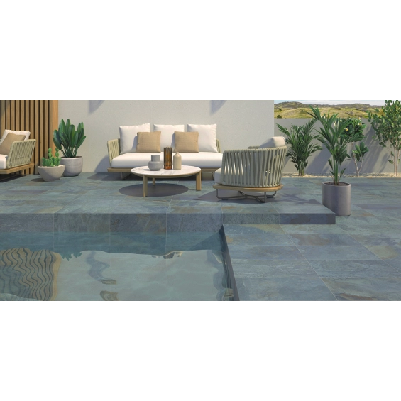 Carrelage sol extérieur Pierre de Bali Uluwatu bleu océan R11 30,3×61,3 cm