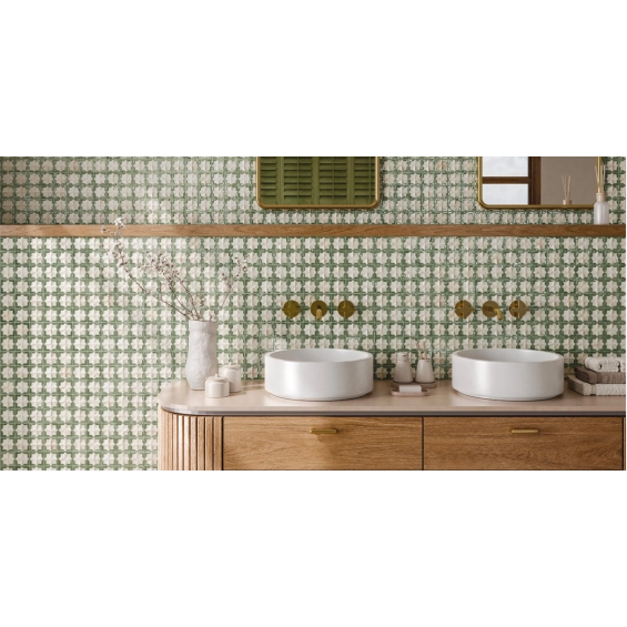  Carrelage mur Baratti décor beige émeraude 31x56 cm