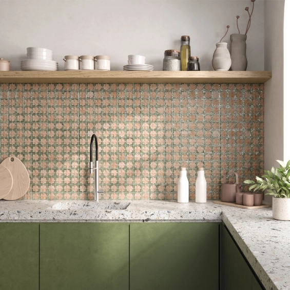 Carrelage mur Baratti décor rosé émeraude31x56 cm