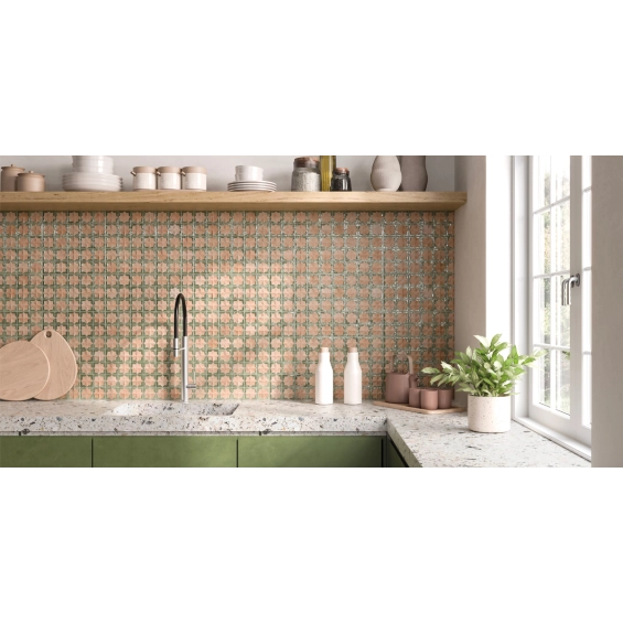 Carrelage mur Baratti décor rosé émeraude31x56 cm