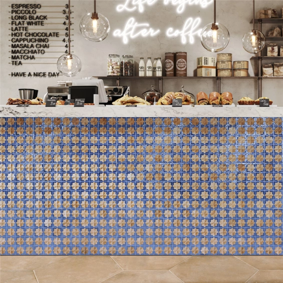 Carrelage mur Baratti décor terre bleu de cobalt31x56 cm