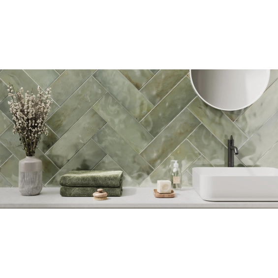 Carrelage mur effet zellige Zianides vert 15x45 cm