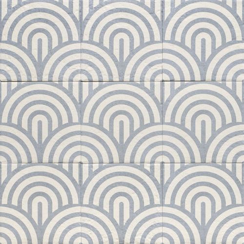 Carrelage sol effet carreaux de ciment Dalí décor bleu arc de cercle 20x20 cm
