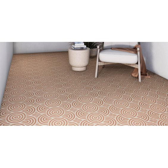 Carrelage sol effet carreaux de ciment Dalí décor terre arc de cercle 20x20 cm