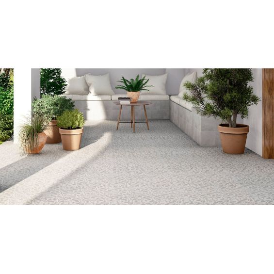 Carrelage sol effet carreaux de ciment Dalí décor gris feuille 20x20 cm
