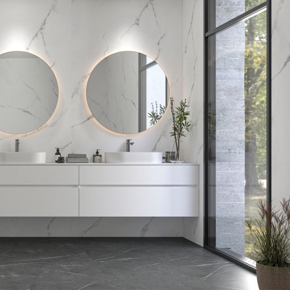 Dalles PVC mur 4mm à coller Tiles marbre blanc 60x120 cm