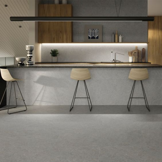 Dalles PVC 6mm à clipser Tiles Pierre gris clair 60x120 cm