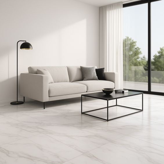 Dalles PVC 6mm à clipser Tiles marbre blanc 60x120 cm
