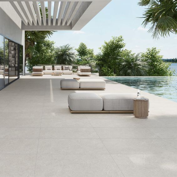 Carrelage sol extérieur effet pierre Suwon blanc grisé R11 60x120cm