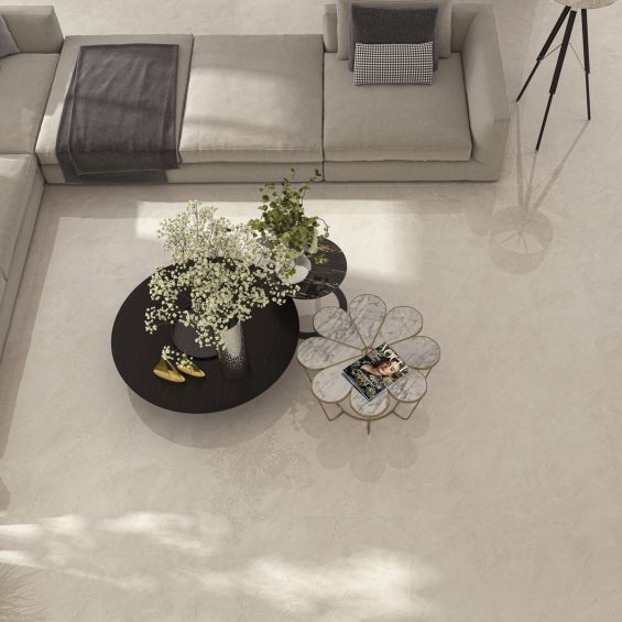 Carrelage sol et mur effet marbre brillant Kiruna sable poli 120x120 cm