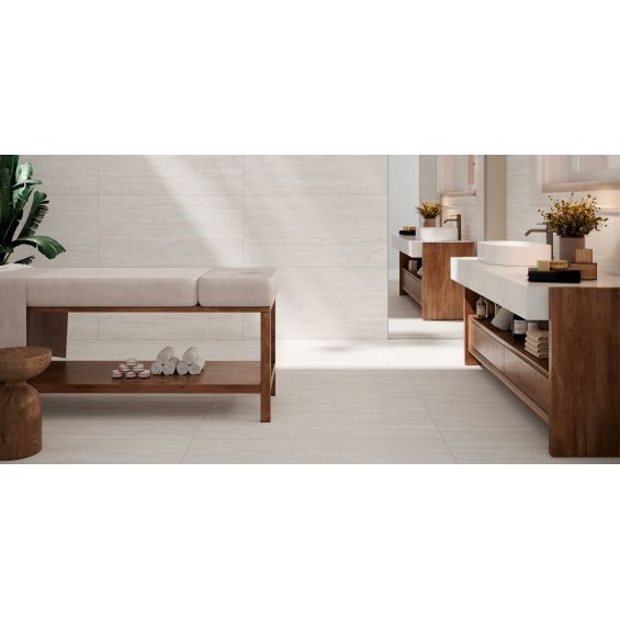 Carrelage sol effet Travertin Isolatto ivoire 60x120 cm