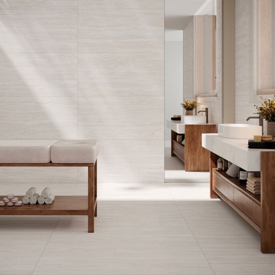 Carrelage sol effet Travertin Isolatto ivoire 60x120 cm