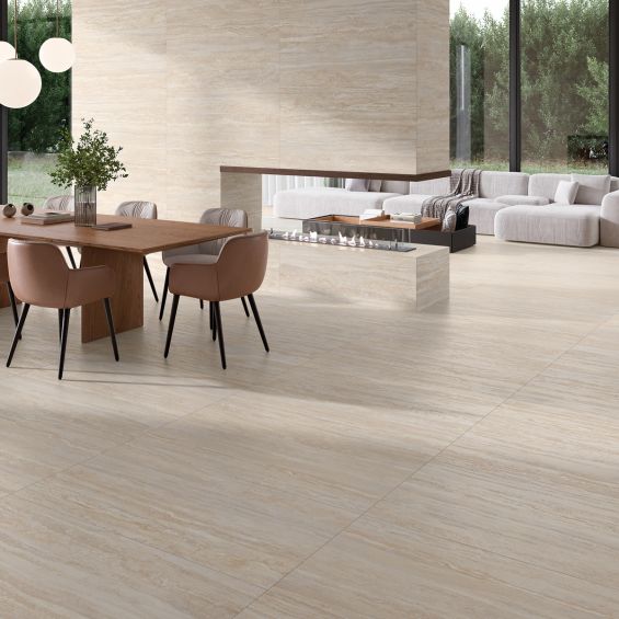 Carrelage sol effet Travertin Isolatto beige 60x120 cm