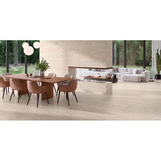 Carrelage sol effet Travertin Isolatto beige 60x120 cm