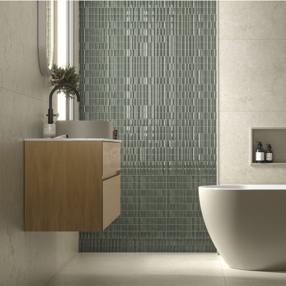 Carrelage mur effet zellige Swing vert sauge 6x25 cm