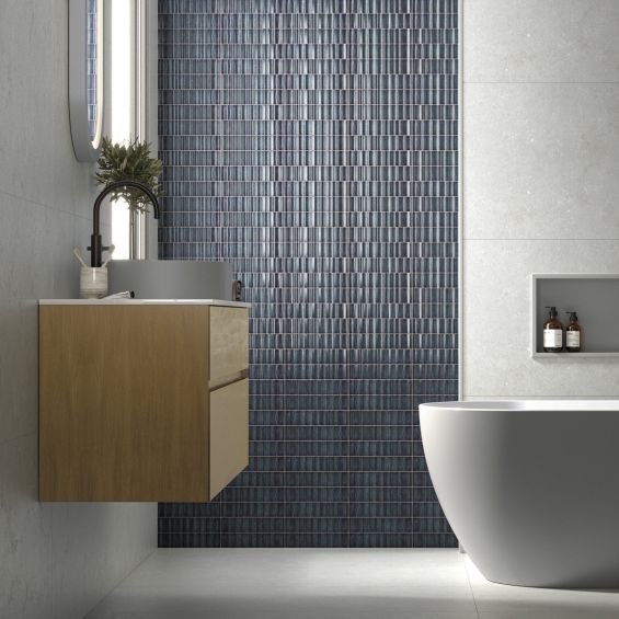 Carrelage mur effet zellige Swing bleu océan 6x25 cm