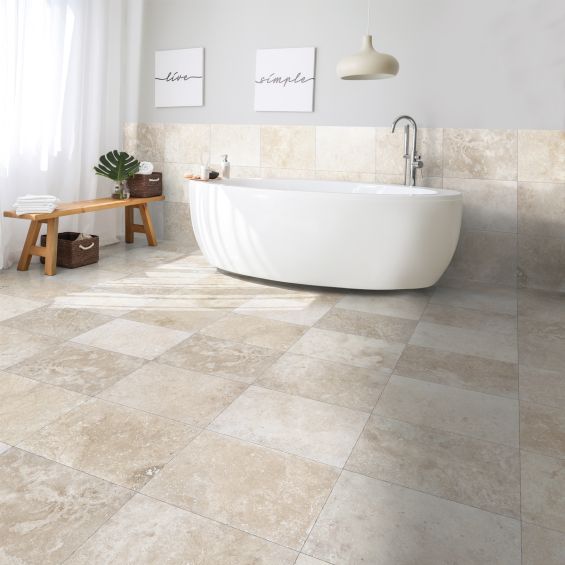Carrelage sol effet pierre Travertin TravertiNova classic 60x90 cm