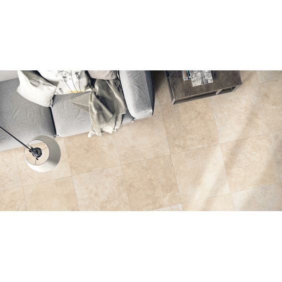 Carrelage sol effet pierre Travertin TravertiNova clair 60x60 cm