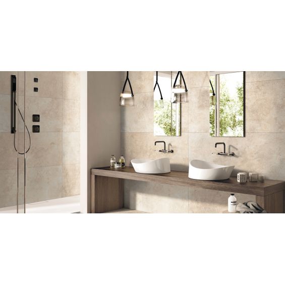 Carrelage sol effet pierre Travertin TravertiNova clair 60x120 cm