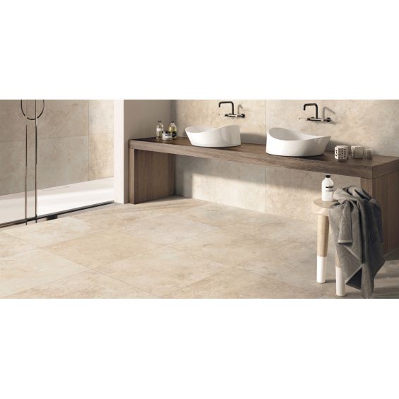 Carrelage sol effet pierre Travertin TravertiNova clair 90x90 cm