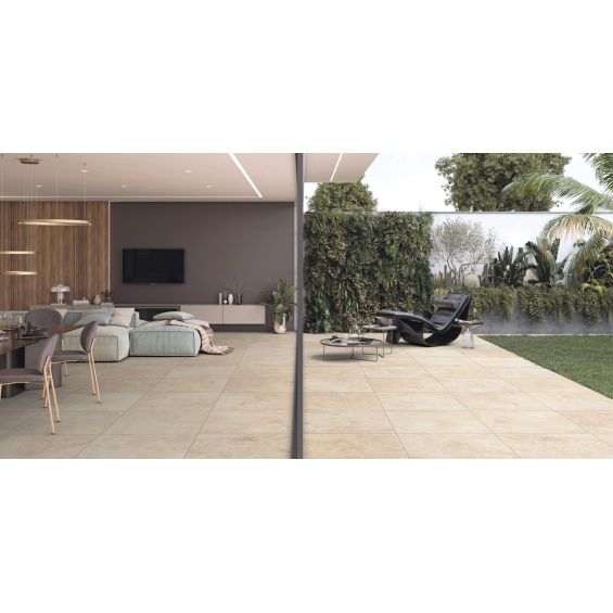 Carrelage sol extérieur effet pierre Travertin TravertiNova clair 90x90 cm R11