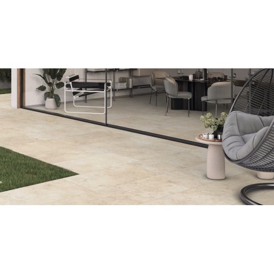 Carrelage sol extérieur effet pierre Travertin TravertiNova clair 60x120 cm R11