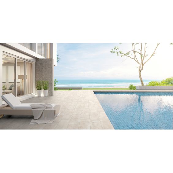 Carrelage sol extérieur effet pierre Travertin TravertiNova corda 60x60 cm R11