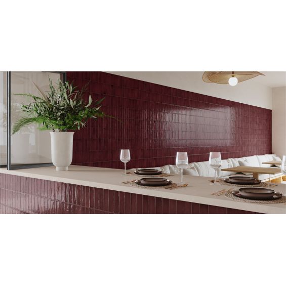 Carrelage mur effet zellige Zahara bordeaux 32x62,5 cm