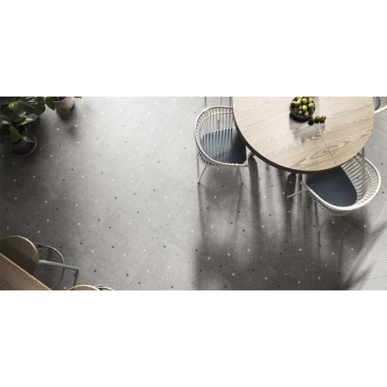 Carrelage effet Terrazzo Venetian décor floral gris 90x90 cm